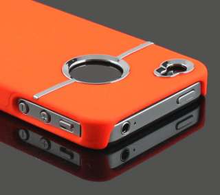   Hard Back Cover Case Skin With CHROME FOR Apple iPhone 4S 4 4G Orange