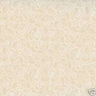 White Rose on Cream Floral Quilting Sewing Craft Fabric  