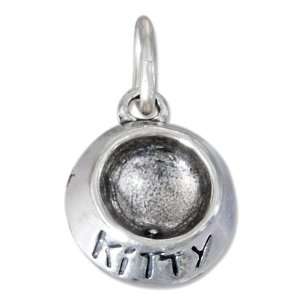    Sterling Silver Three Dimensional Kitty Bowl Charm Jewelry