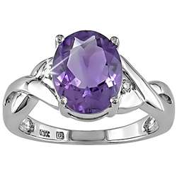 10k White Gold Amethyst and Diamond Accent Ring  