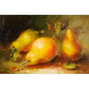  Still Life, Fruit, Pears, Hand Painted Oil Canvas on Stretcher Bar 