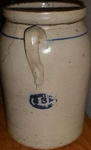 Antique #3 Stoneware Crock withHandle Primitive Decorator Piece 