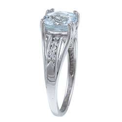 10k White Gold Aquamarine and Diamond Accent Ring  