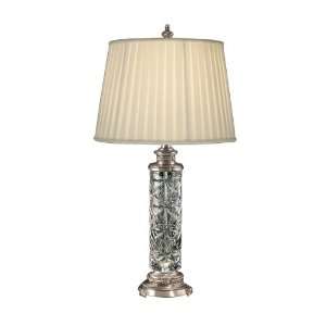   Crystal Table Lamp, Antique Pewter and Fabric Shade