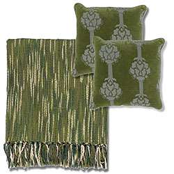 Green/ Ivory Throw Blanket and Decorative Pillows  