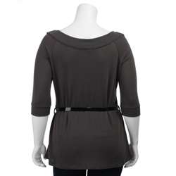 Sam & Max Womens Plus Size 3/4 sleeve Skinny Belt V neck Top 