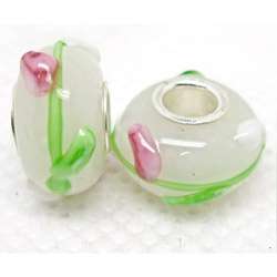   Glass White and Pink Tulip Charm Beads (Set of 2)  Overstock