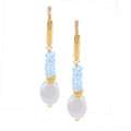   Gold Over Silver Freshwater Pearl and Blue Topaz Earrings (10 11 mm