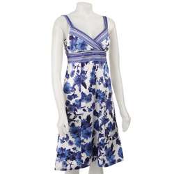 Madison Leigh Womens White/ Blue Surplice Dress  Overstock