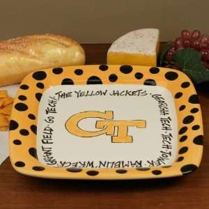 Georgia Tech Yellow Jackets Square Plate with Polka Dot Trim:  