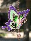 Purple Butterfly WIND CHIMEs SUNCATCHER Glitter Gem Bead Garden Yard 