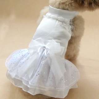 WHITE Luxury Cat Dog clothes Party Wedding SILK Princess dress XS,S,M 