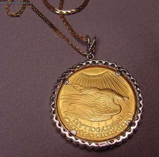 Beautiful 1928 $20 US Gold Coin in 41 Diamonds Bezel Necklace  