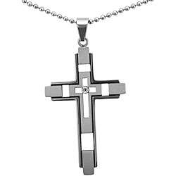 Stainless Steel Diamond Accent Cross Necklace  