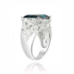 Icz Stones Rhodium plated Indicolite Crystal and Cubic Zirconia Ring 