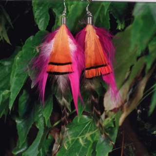 YE43 Mixed Colour Handmade Feather Dangle Earring F/S  