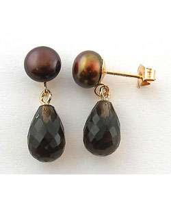 DaVonna Smokey Quartz and FW Brown Pearl Drop Earrings  Overstock