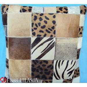  Cowhide Leather Hair On Patchwork Cushion Pillow Cover 