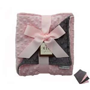  Charcoal & Pink Minky Dot Blanket: Baby