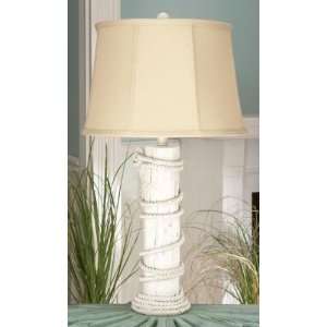   Post Design Table Lamp with Straight Round Shade   Whitewash Finish