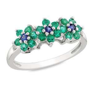 Sterling Silver 5/8 CT TGW Round Created Sapphire and Emerald 0.01 CT 