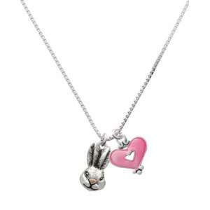   Antiqued Bunny Head and Trasnlucent Pink Heart Charm Necklace: Jewelry