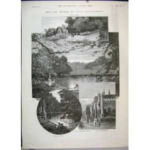  1889 English Home Panshanger River Private Garden Print 