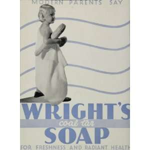  1934 Wrights Coal Tar Soap Child Towel Color Print Ad 