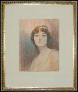AMERICAN WATERCOLOR PAINTING OF A LADY BY Carl John Blenner Signed 