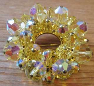VINTAGE Huge Yellow Crystal Stones Circlet Pin Brooch  