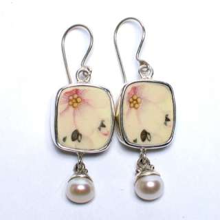 Broken China Jewelry Vintage Cherry Blossom Earrings  