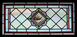 STUNNING PAINTED BIRD VICTORIAN STAINED GLASS WINDOW  