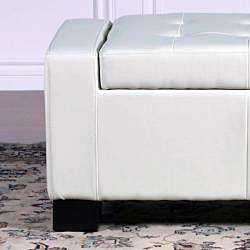 Guernsey Ivory Bonded Leather Storage Ottoman Bench  Overstock