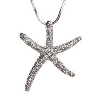 Silvertone Crystal Starfish Pendant Necklace Fashion Jewelry