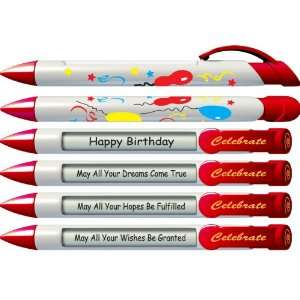   Birthday Pens with Rotating Messages, 6 Pen Set (36501) Office