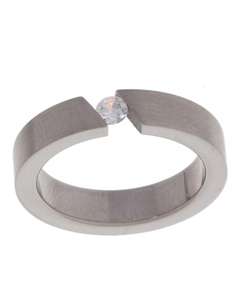 Stainless Steel Tension Set CZ Satin Finish Ring  Overstock