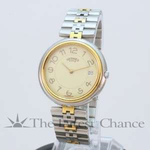 Mens Hermes 18K Gold Plated and Stainless Steel Wristwatch Good 