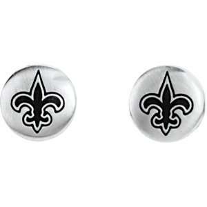   Steel Pair 10Mm X 10Mm Polished New Orleans Saints Logo Stud Earrings