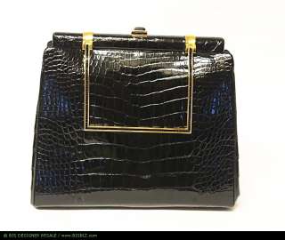   LEIBER Vintage Black Alligator Bag Jeweled Handles & Clasp  