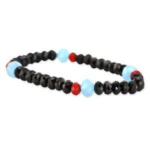  Black, Red And Blue Bead Stretch Bracelet CleverSilver 