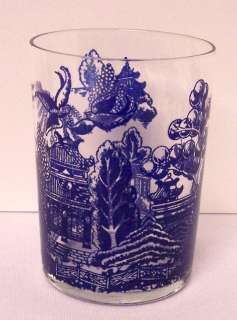 Blue Willow Tumbler Clear with Blue Design HTF NICE  