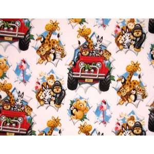   Zebra, Penguins, Teddy Bears, Etc (White Background) Fabric By the