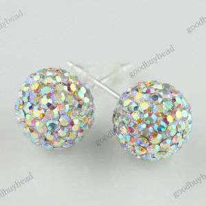 AUTHENTIC COLORFUL CZECH CRYSTAL DISCO BALL 925 SILVER STUD EARRINGS 