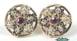 Fantastic 14k Rose & White Gold Ruby Designer Earrings  