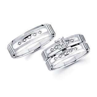  Diamond 14k White Gold Engagement Wedding Trio His and Hers 3 Ring 