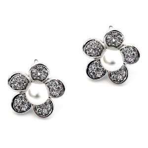 Sterling Silver Earrings; Flower measures 0.5(W)x0.5(H); White pearl 