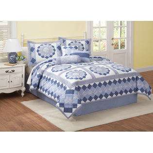 Pem America Hildy Blue King Quilt set with 7 Pieces at 