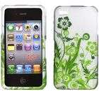 Apple iPhone 4 Rubberized Green Vines on Silver Snap On Protector Case