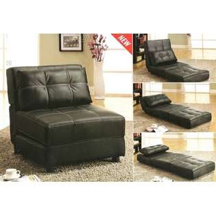 Coaster Black leather like vinyl folding chair lounger bed with 