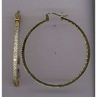 Large Cubic Zirconia Hoop Earrings. 18k over Sterling Silver  Jewelry 